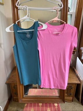 Time and Tru Pink Tee with Teal Tank Top Duo "Maternity" S Tank M Tee VG